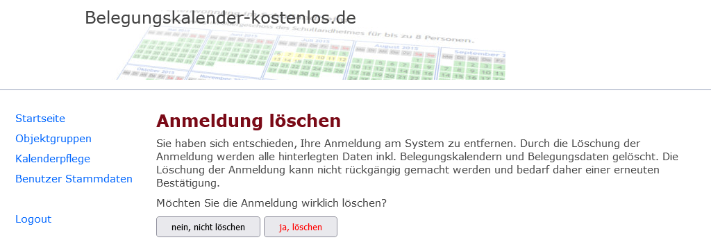 Kalender Löschung bestätigen