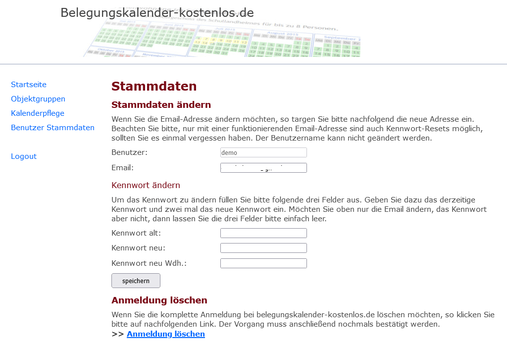 Kalender Account löschen