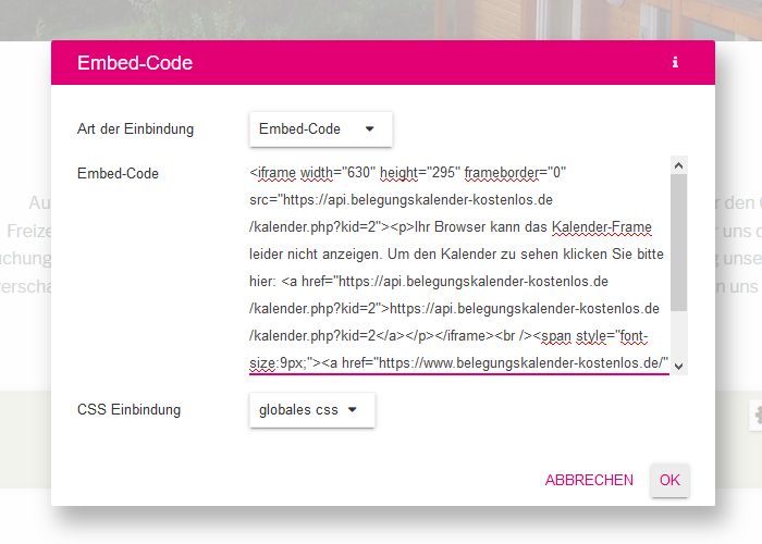 Telekom Homepage Designer Kalender iFrame Code einfügen